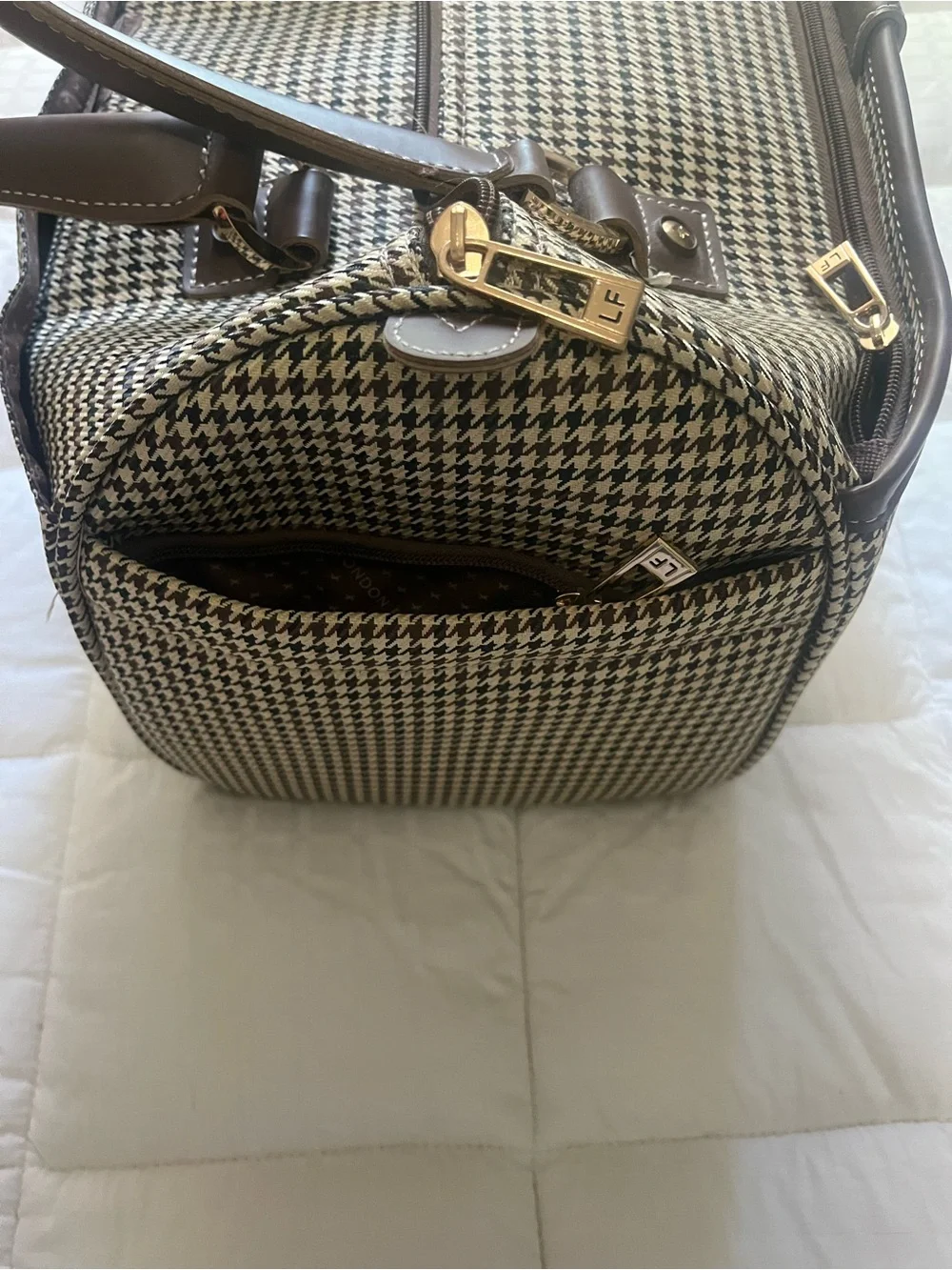 London Fog Cambridge II 16-inch classic satchel, houndstooth pattern